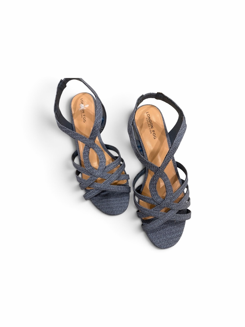 London Fog Blue Crisscross Woven Heels